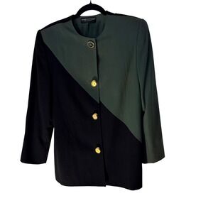 Vitg Bernard Holtzman‎ Color Block Blazer Black Green Gold Buttons 80/90s WICKED